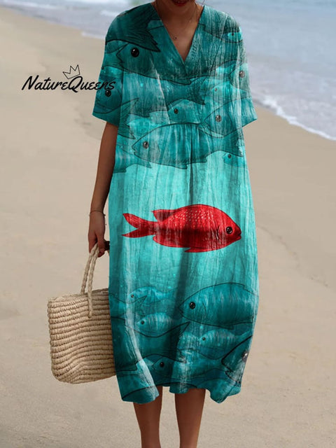 Women's Deep Sea Fish Art Print Flowy Dress