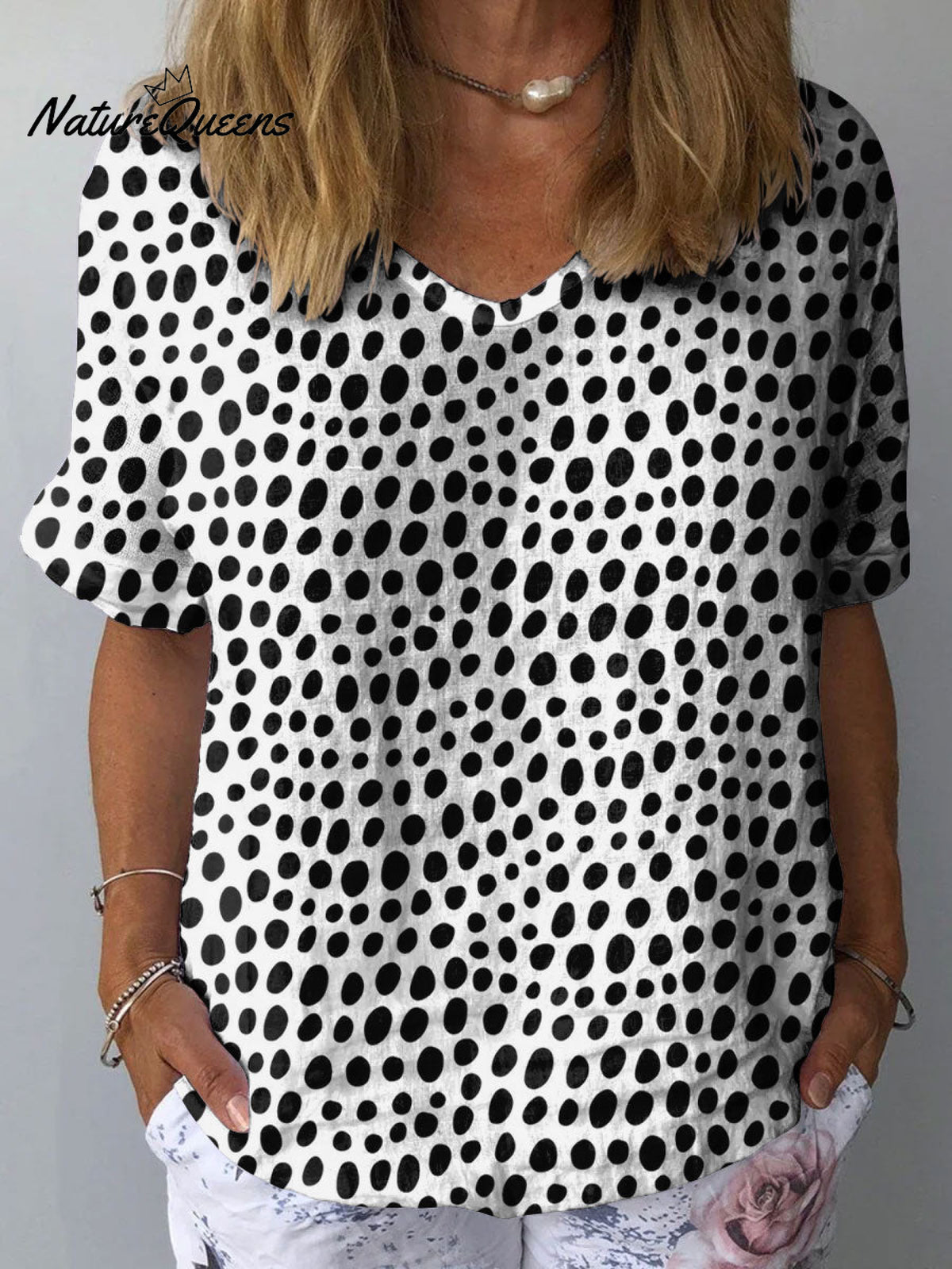 Women's Polka Dot Art Print Casual Cotton And Linen Shirt