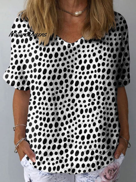 Women's Polka Dot Art Print Casual Cotton And Linen Shirt