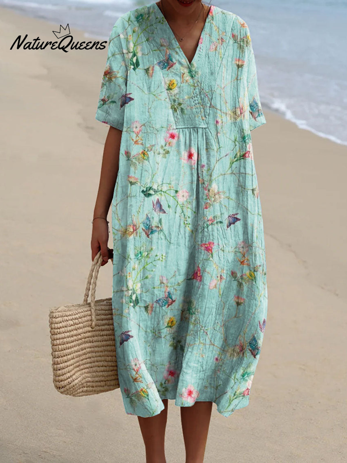 Women's Colorful Flower Art Print Flowy Dress