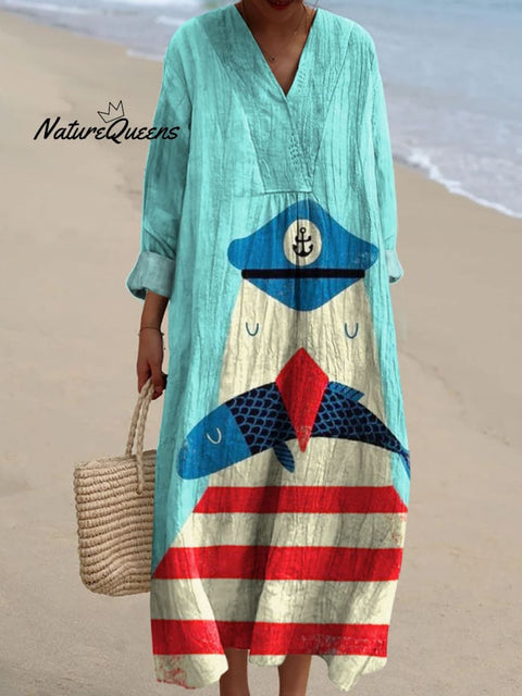 Women's Seagull Fishing Art Print Dress