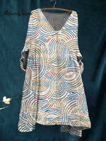 Women's Colorful Arc Art Print Pocket V-neck Cotton Dress