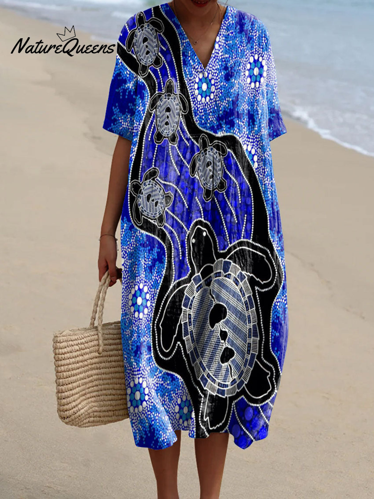 Women's Abstract Polka Dot Turtle Art Print Flowy Dress