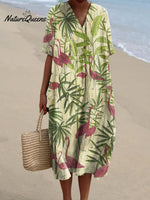 Women's Tropical Plants Turtle Art Print Flowy Dress