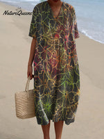 Women's Colorful Floral Stroke Art Print Flowy Dress