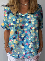 Women's Colorful Abstract Oil Painting Art Print Casual Cotton And Linen Shirt