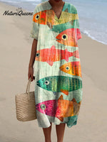 Women's Colorful Fish Art Print Flowy Dress