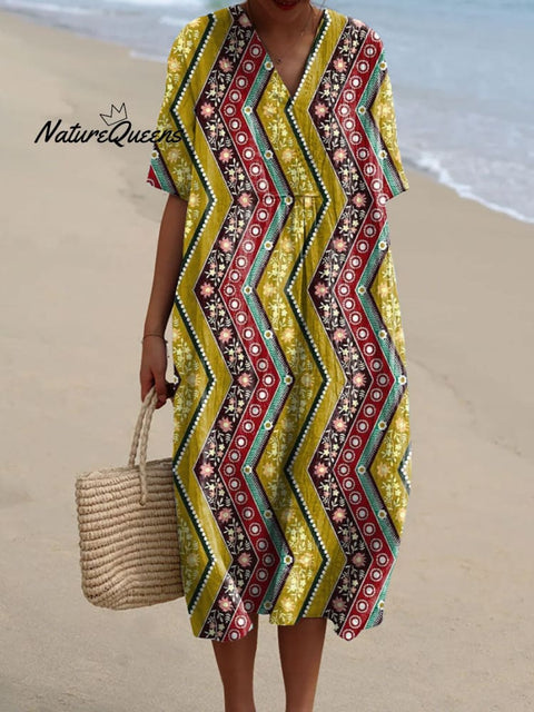 Women's Retro Pattern Art Print Flowy Dress