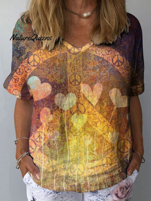 Women's Heart Art Print Casual Cotton And Linen Shirt