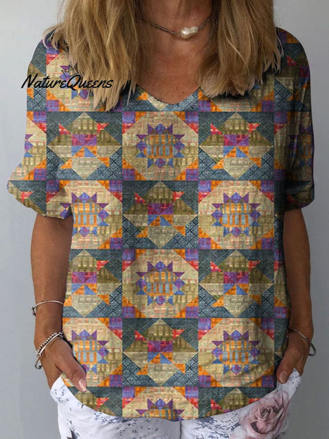 Women's Colorful Pattern Art Print Casual Cotton And Linen Shirt