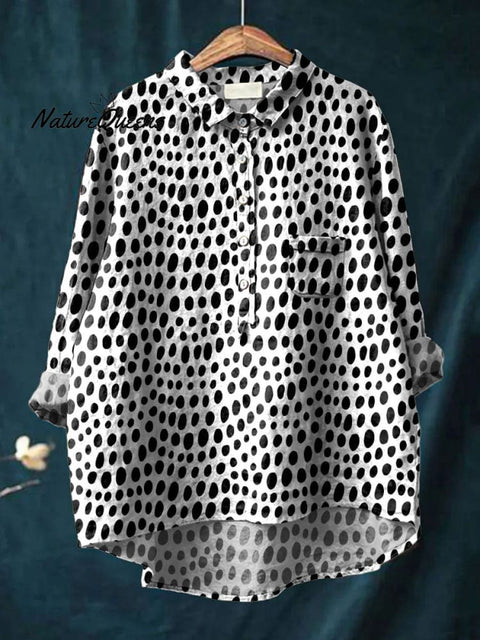 Women's Polka Dot Art Print Casual Cotton And Linen Shirt