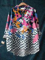 Women's Abstract Colorful Art Print Casual Cotton And Linen Shirt