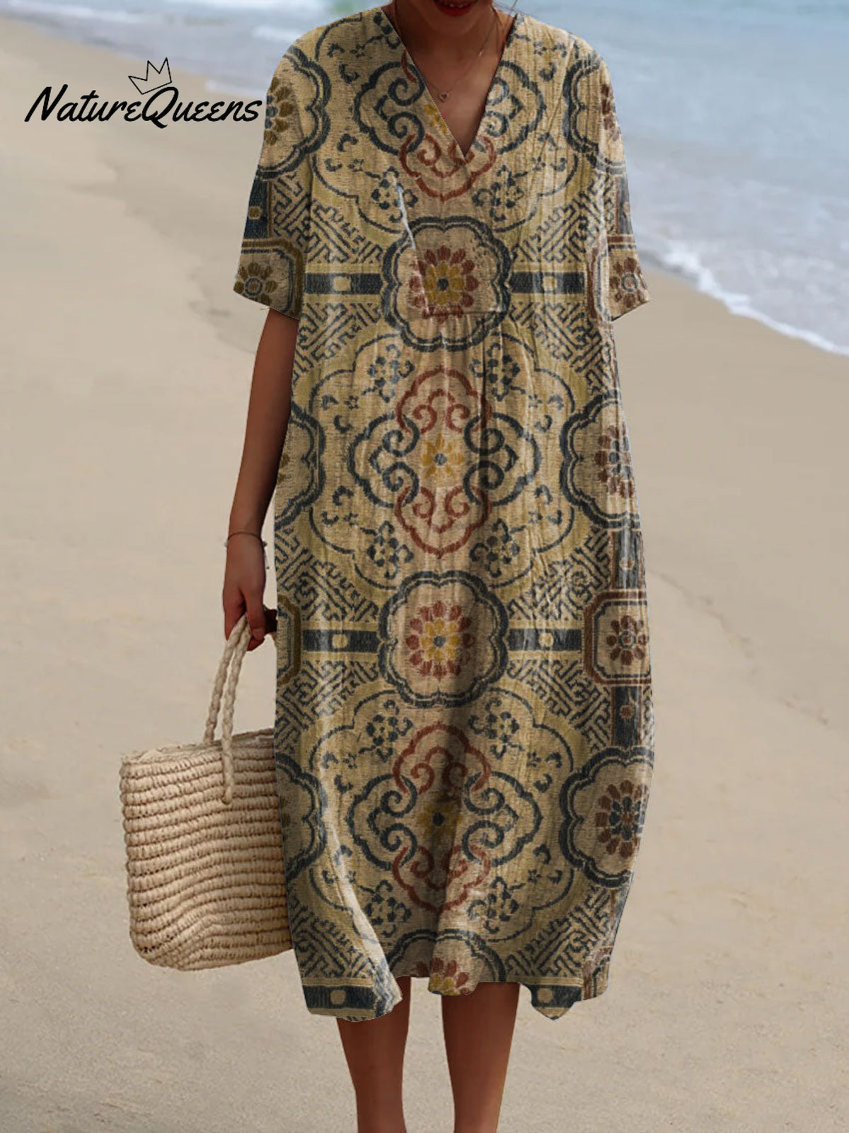 Women's Retro Pattern Art Print Flowy Dress