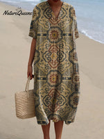 Women's Retro Pattern Art Print Flowy Dress