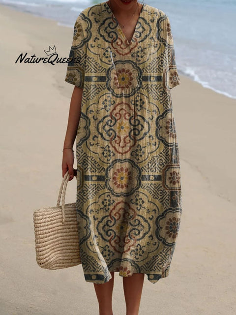 Women's Retro Pattern Art Print Flowy Dress