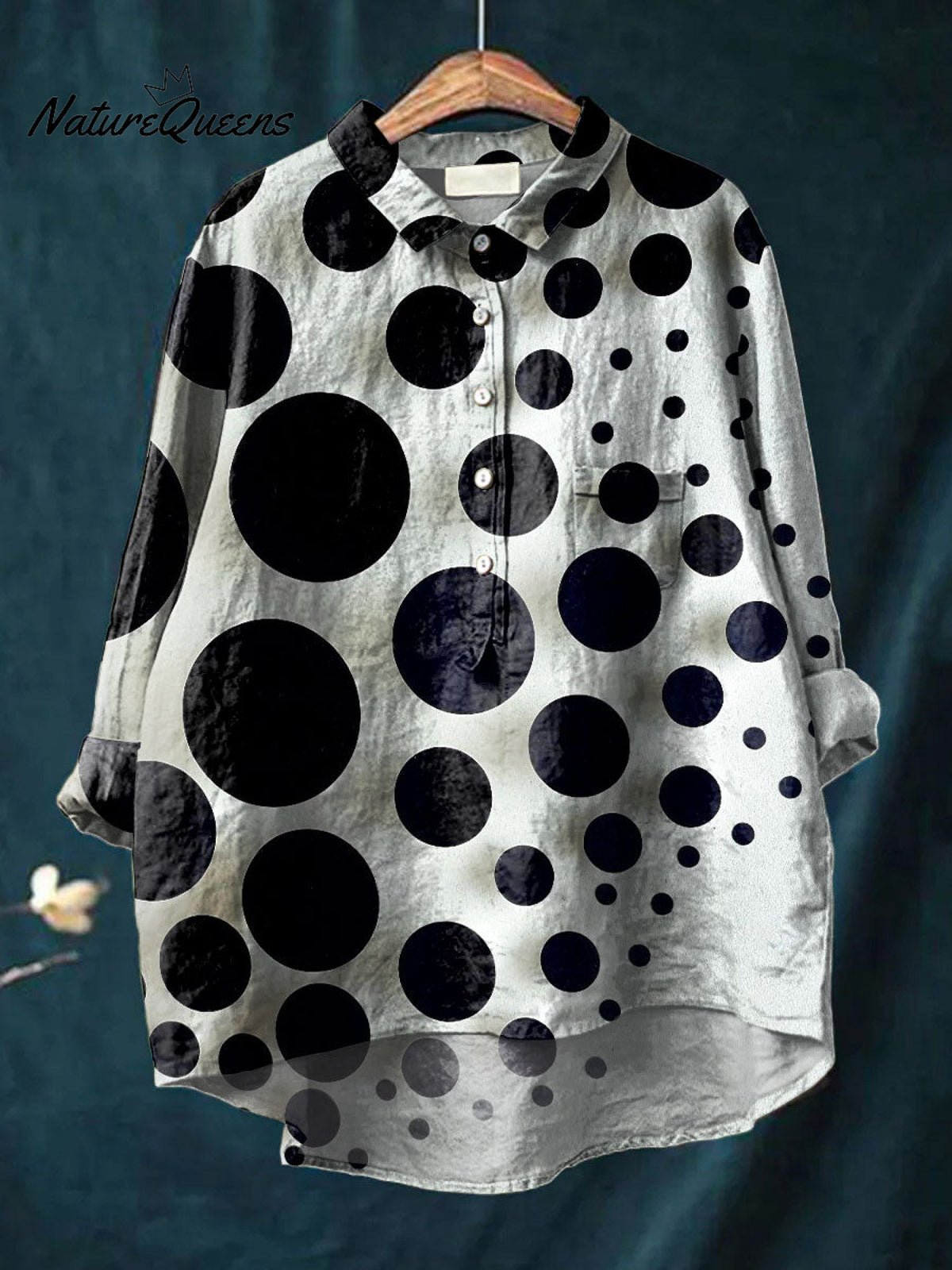 Women's APolka Dot Art Print Casual Cotton And Linen Shirt
