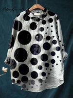 Women's APolka Dot Art Print Casual Cotton And Linen Shirt