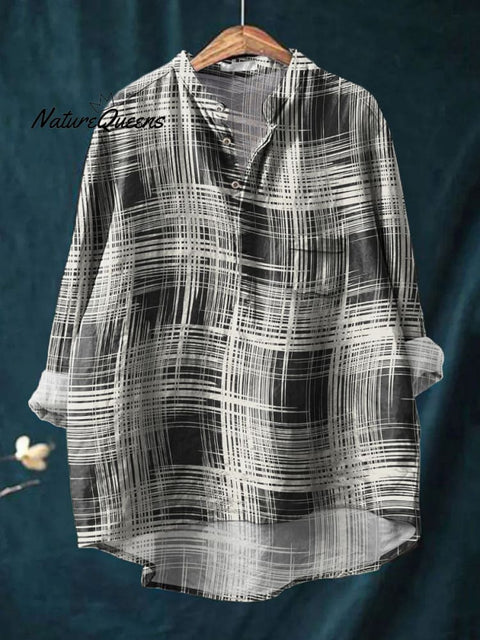 Women's Plaid Art Print Casual Long Sleeve Comfortable Cotton Shirt