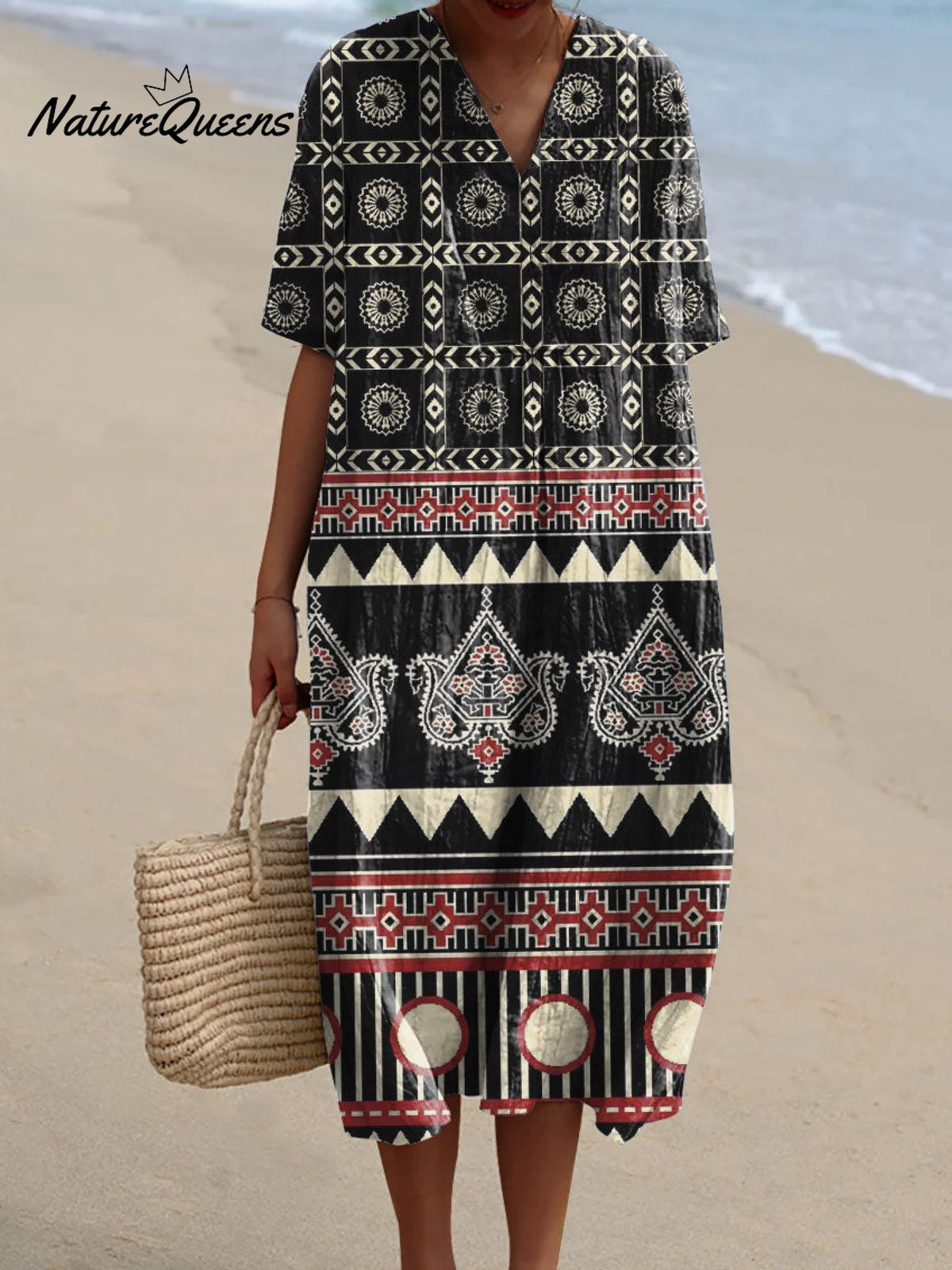 Women's Retro Pattern Art Print Flowy Dress