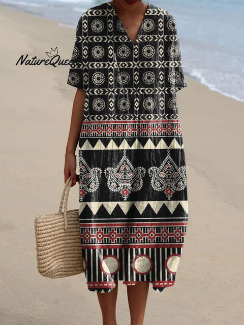 Women's Retro Pattern Art Print Flowy Dress