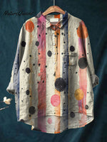 Women's Abstract Colorful Dots Art Print Casual Cotton And Linen Shirt