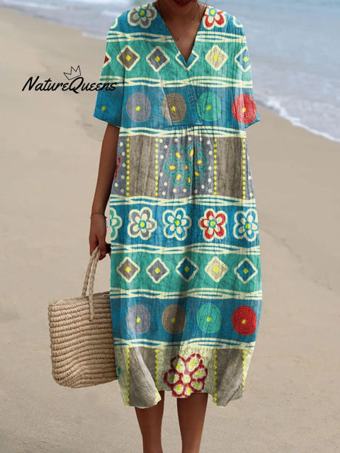 Women's Retro Pattern Art Print Flowy Dress
