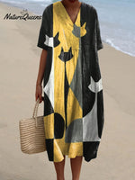 Women's Abstract Cat Art Print Flowy Dress