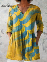 Women's Abstract Colorful Art Print Casual Linen V-neck Shirt