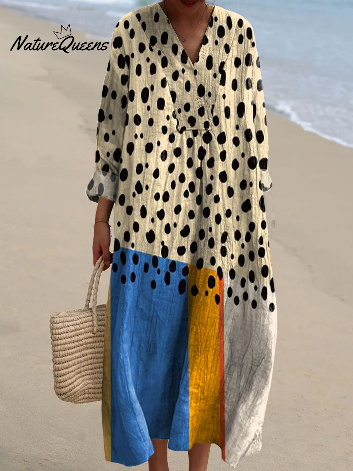 Women's Abstract Polka Dot Color Block Art Print Dress