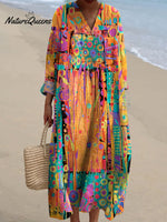 Women's Retro Colorful Abstract Art Print Dress