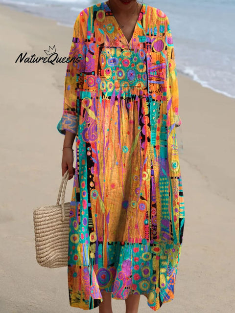 Women's Retro Colorful Abstract Art Print Dress