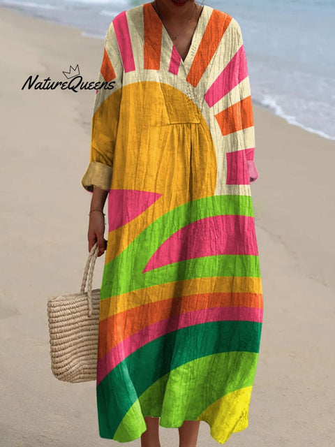 Women's Colorful Abstract Sun Art Print Dress
