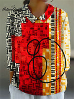 Women's Colorful Geometric Art Print Casual Cotton And Linen 3/4 Sleeve Shirt