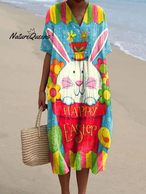 Women's Easter Bunny Art Print Flowy Dress