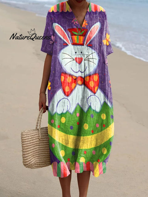 Women's Easter Bunny Art Print Flowy Dress