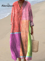 Women's Multicolor Blocks Cute Polka Dot Art Print Dress