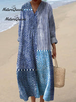 Women's Retro Polka Dot Art Print Casual Cotton And Linen Shirt