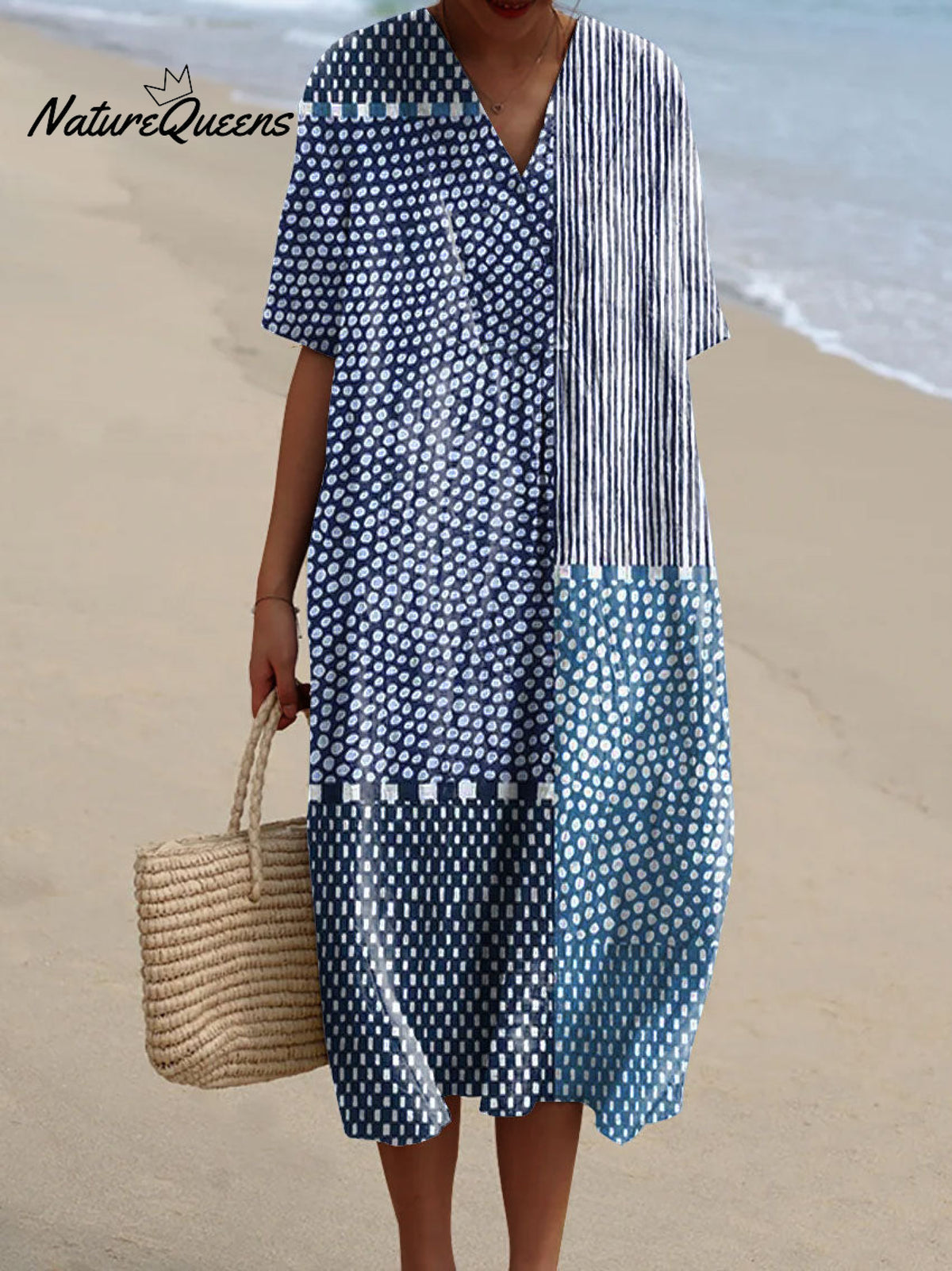 Women's Retro Polka Dot Stripe Art Print Flowy Dress