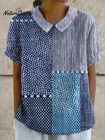 Women's Retro Polka Dot Art Print Casual Cotton And Linen Shirt