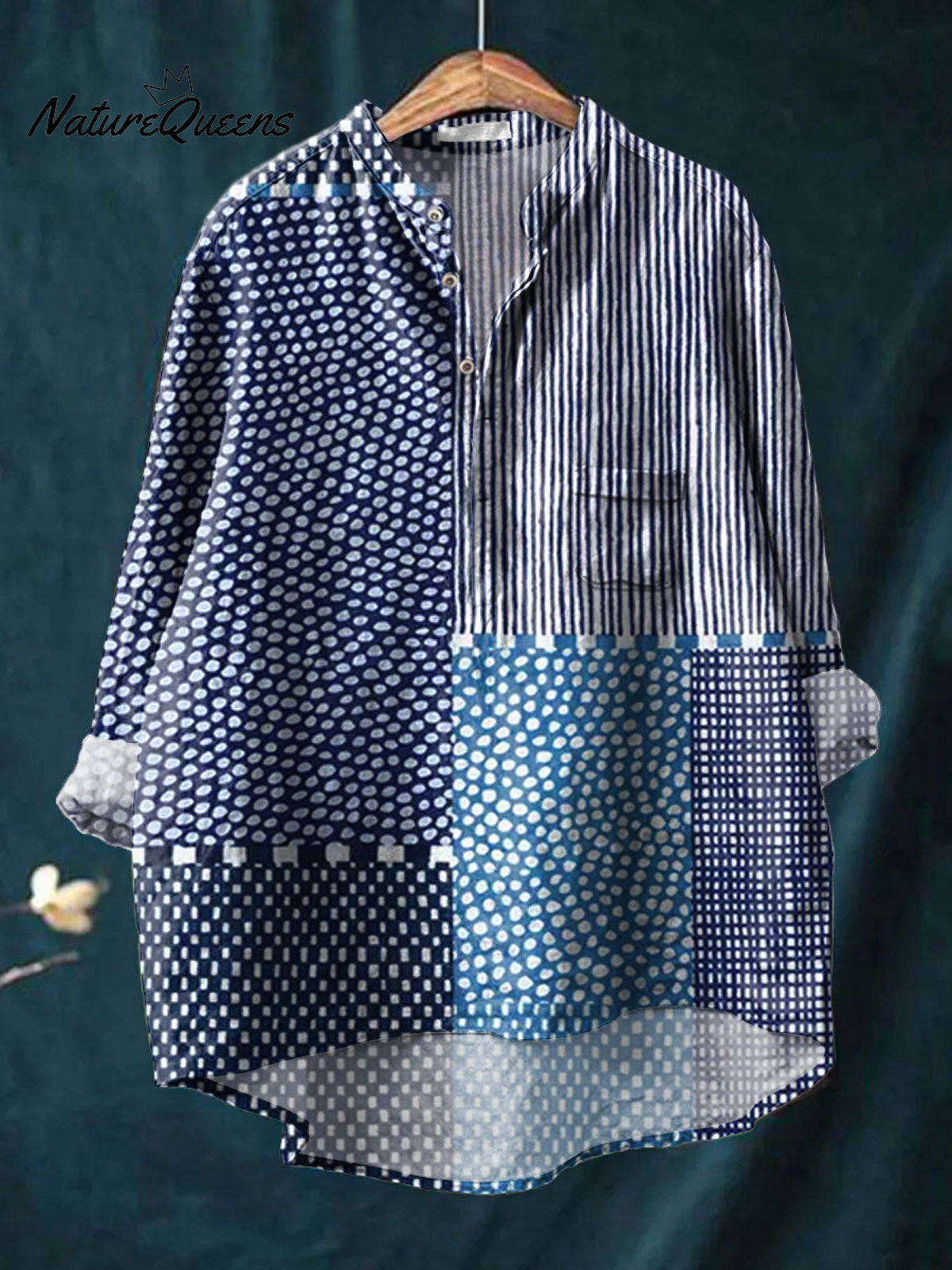 Women's Retro Polka Dot Art Print Casual Long Sleeve Comfortable Cotton Shirt