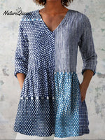 Women's Retro Polka Dot Art Print Casual Linen V-neck Shirt