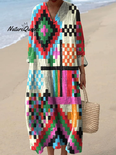 Women's Colorful Geometric Mosaic Art Print Dress