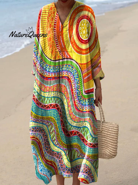 Women's Colorful Geometric Pattern Sun Art Print Dress