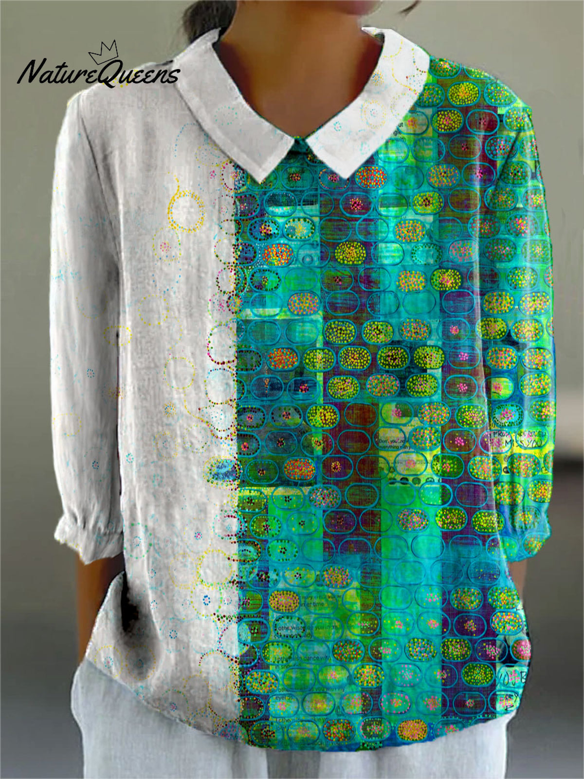 Women's Retro Pattern Art Print Casual Cotton And Linen 3/4 Sleeve Shirt