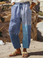 Women's Retro Polka Dot Abstract Art Printed 100%Cotton Casual Pants