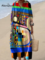 Women's Retro Abstract Colorful Geometric Art Print Dress