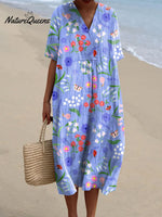 Women's Vintage Flower Art Print Flowy Dress