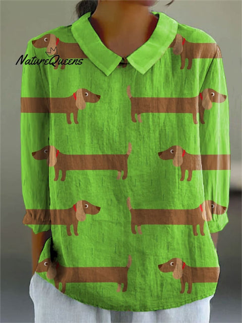Women's Abstract La'chang'gou Art Print Casual Cotton And Linen 3/4 Sleeve Shirt