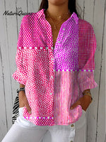 Women's Bright Polka Dot Art Print Casual Linen V-neck Shirt