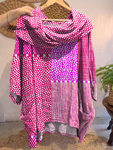 Women's Bright Abstract Dot Art Print Front And Back Wear Short Sleeve Cotton Shirt